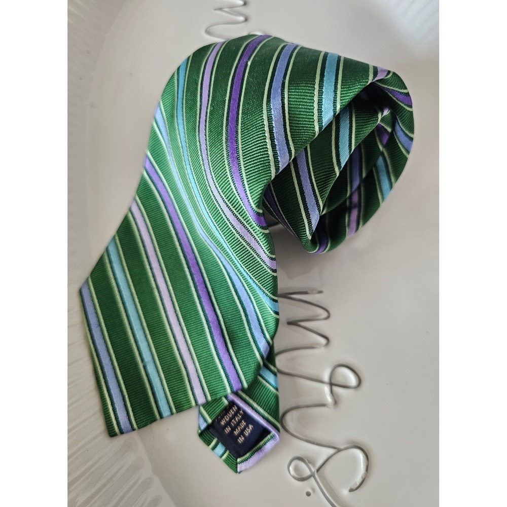 Brooks‎ Brothers Makers Tie Silk Green Purple Blue Diagonal Striped